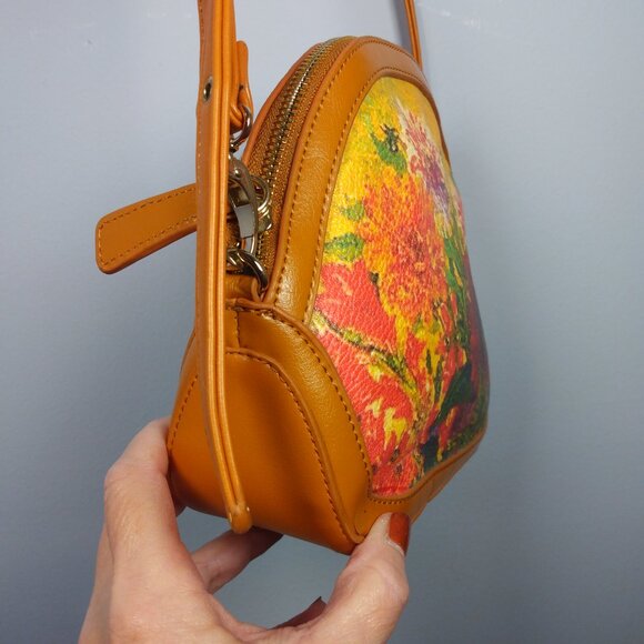 Sharif 1827 Leather Crossbody Bag Floral Hand Painted NEW Multicolor Art to Wear - Picture 3 of 9